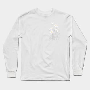 white cosmos flowers  ink and watercolor Long Sleeve T-Shirt